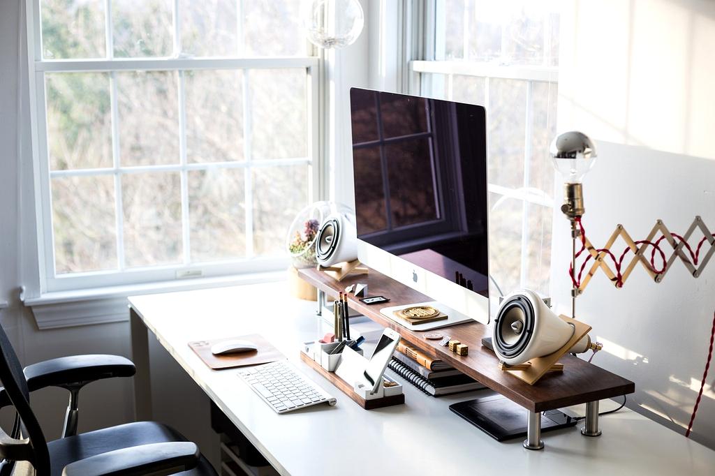 Home office desk setup with smart storage solutions